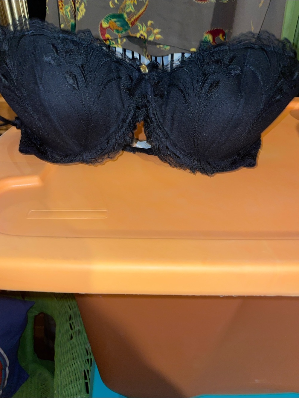 ALLEGRO Beautiful Black Lace Underwire Bra with Decorative Bow, Size 32F